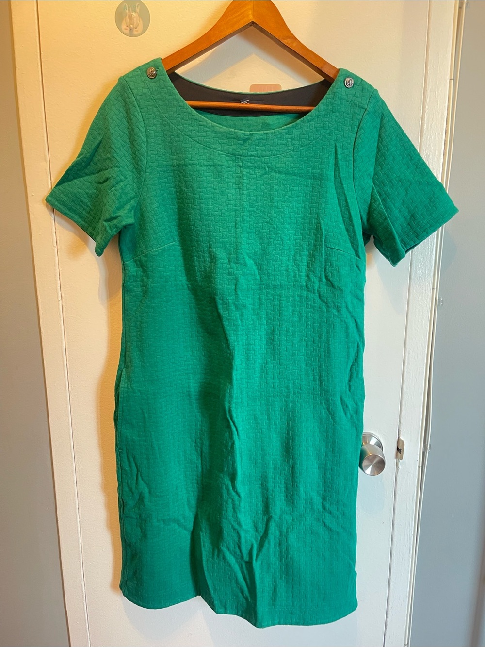 NWOT Lands End Short Green Dress With Short Sleeves and Pockets. Size M 10-12.